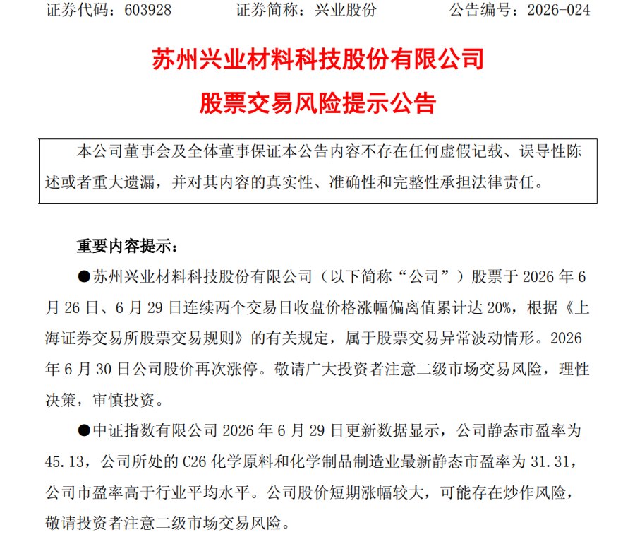 股价三连板，603928，紧急提示风险！